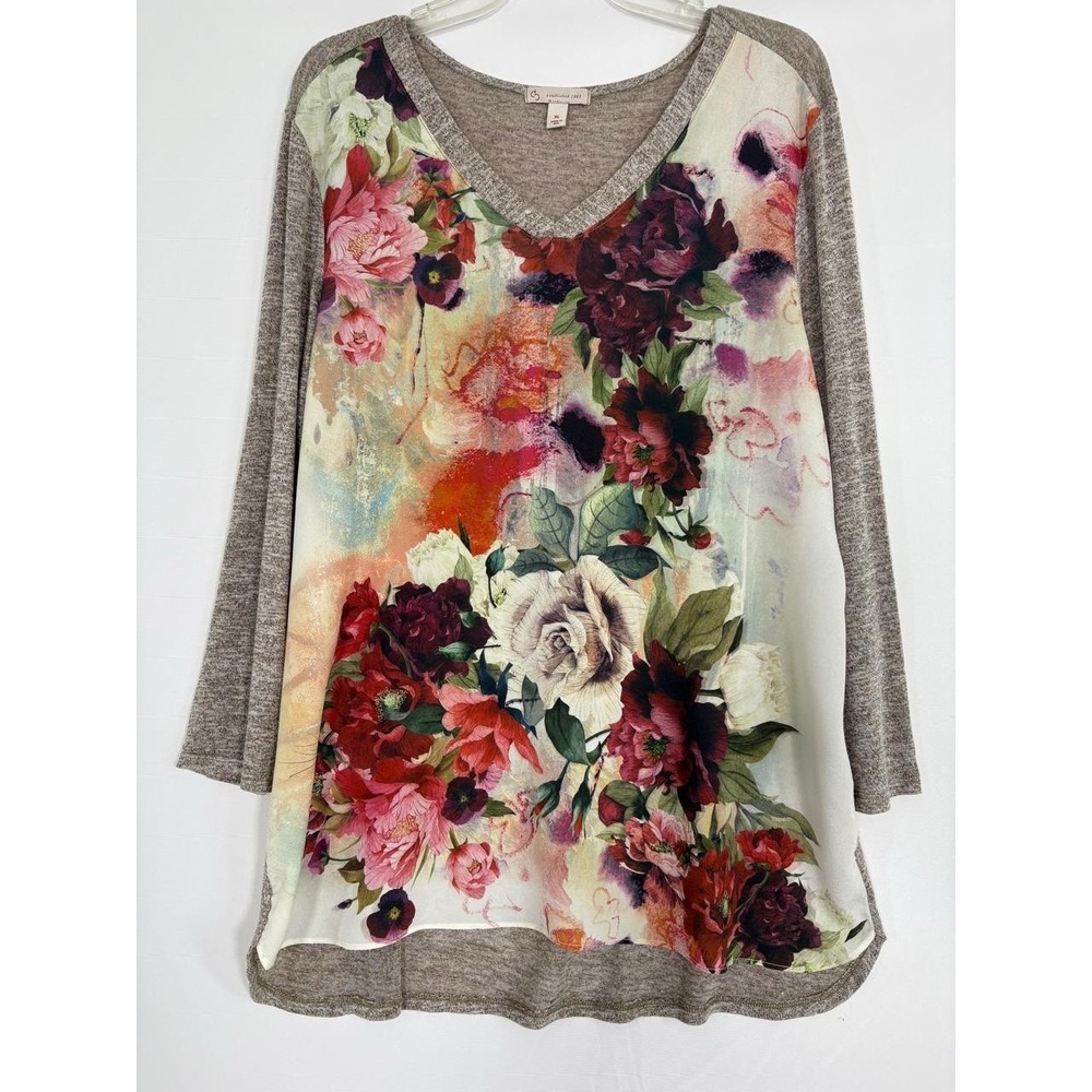 DB Established 1962 Womens XL Top Floral Long Sleeve Stretch Feminine Fairy